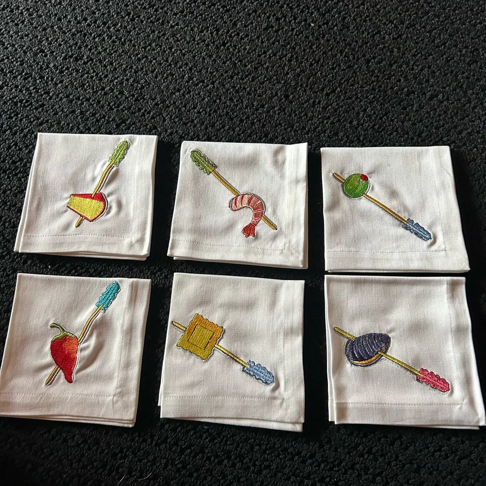 Set of 6 Embroidered Crate and Barrel Cocktail Napkins